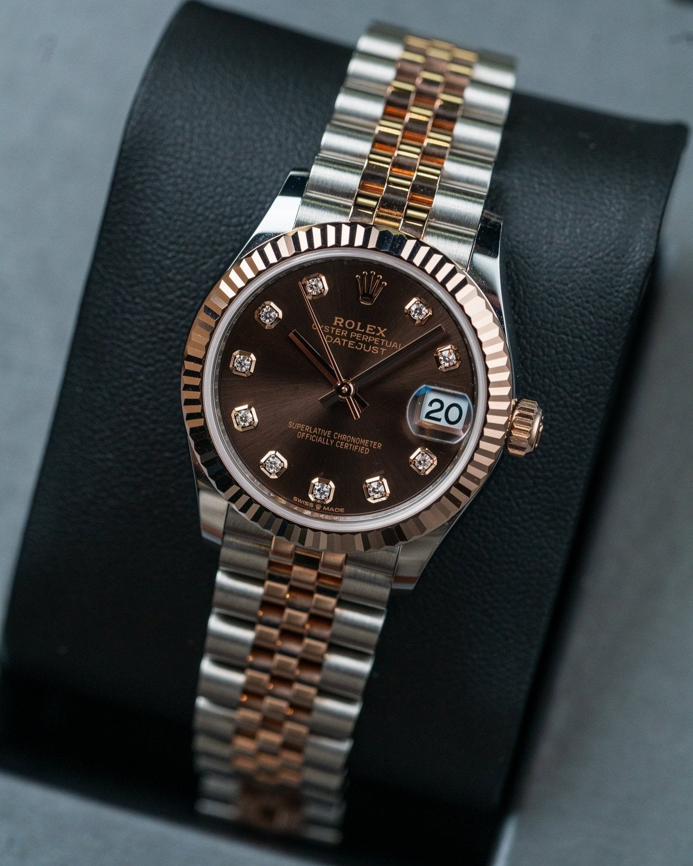 Two Tone Rose Gold 2023 Rolex Datejust 278271 Chocolate Diamond Dial Watch