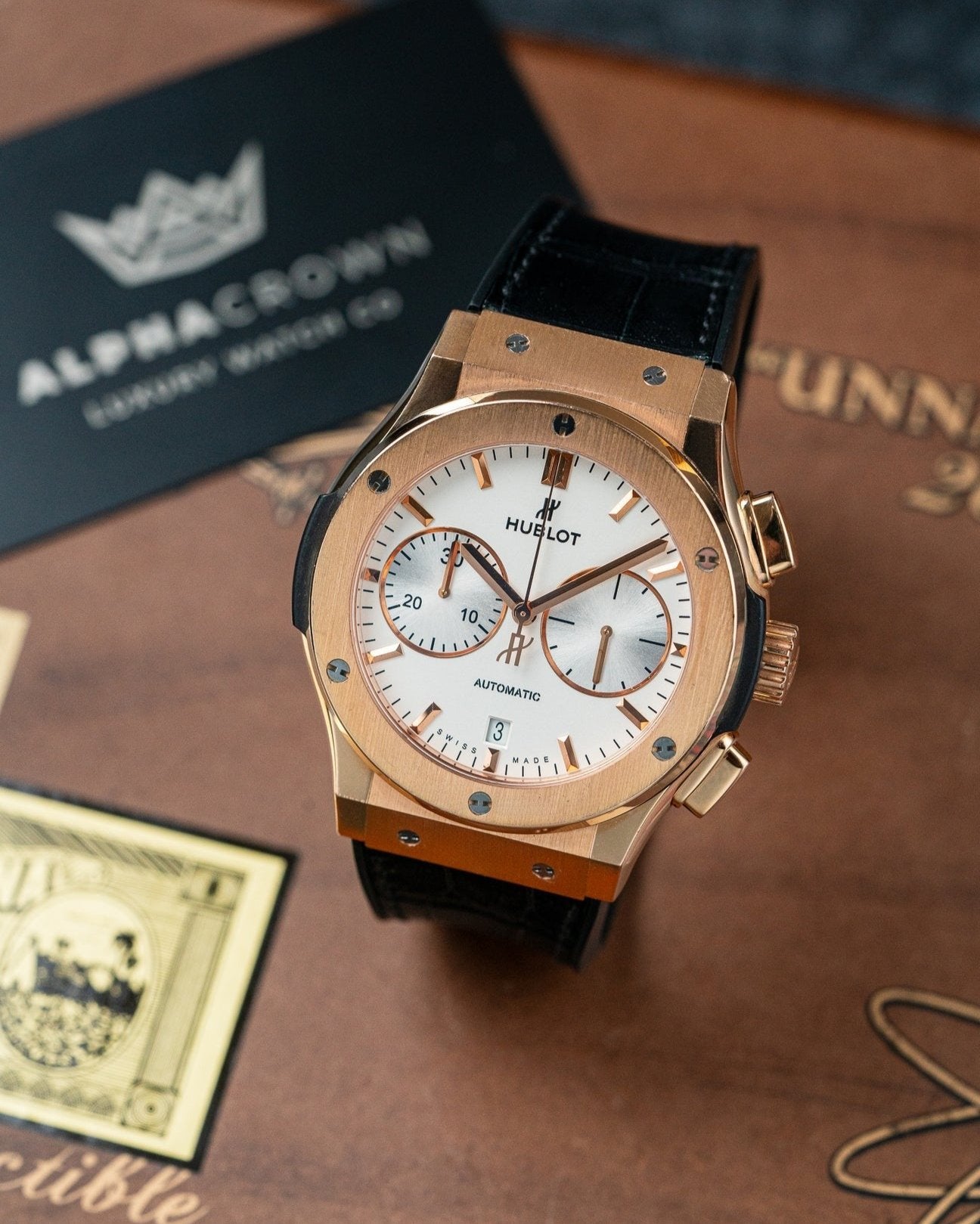 18k Rose Gold 45mm Hublot Classic Fusion Chronograph Watch at Alpha Crown