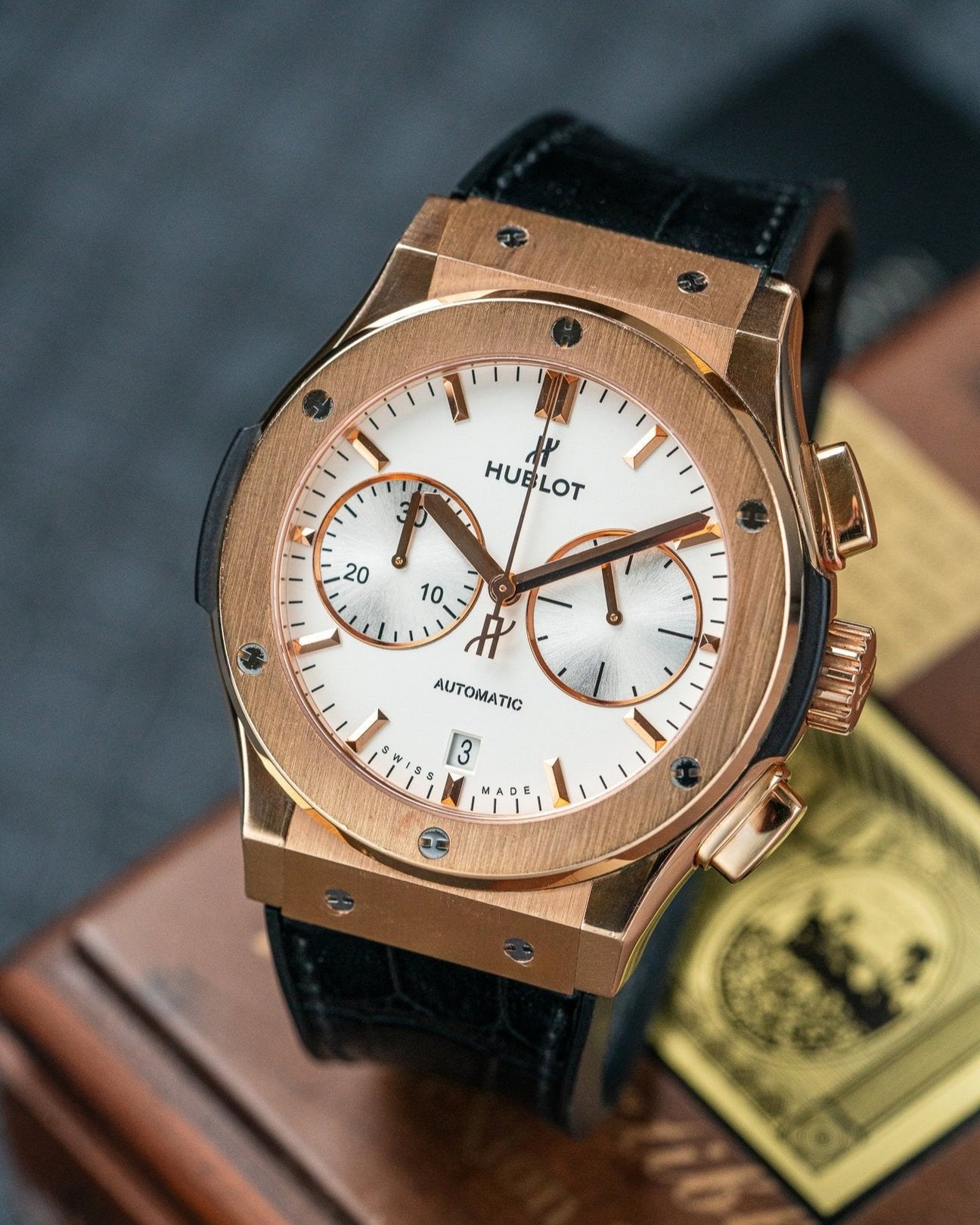 18k Rose Gold 45mm Hublot Classic Fusion Chronograph Watch at Alpha Crown