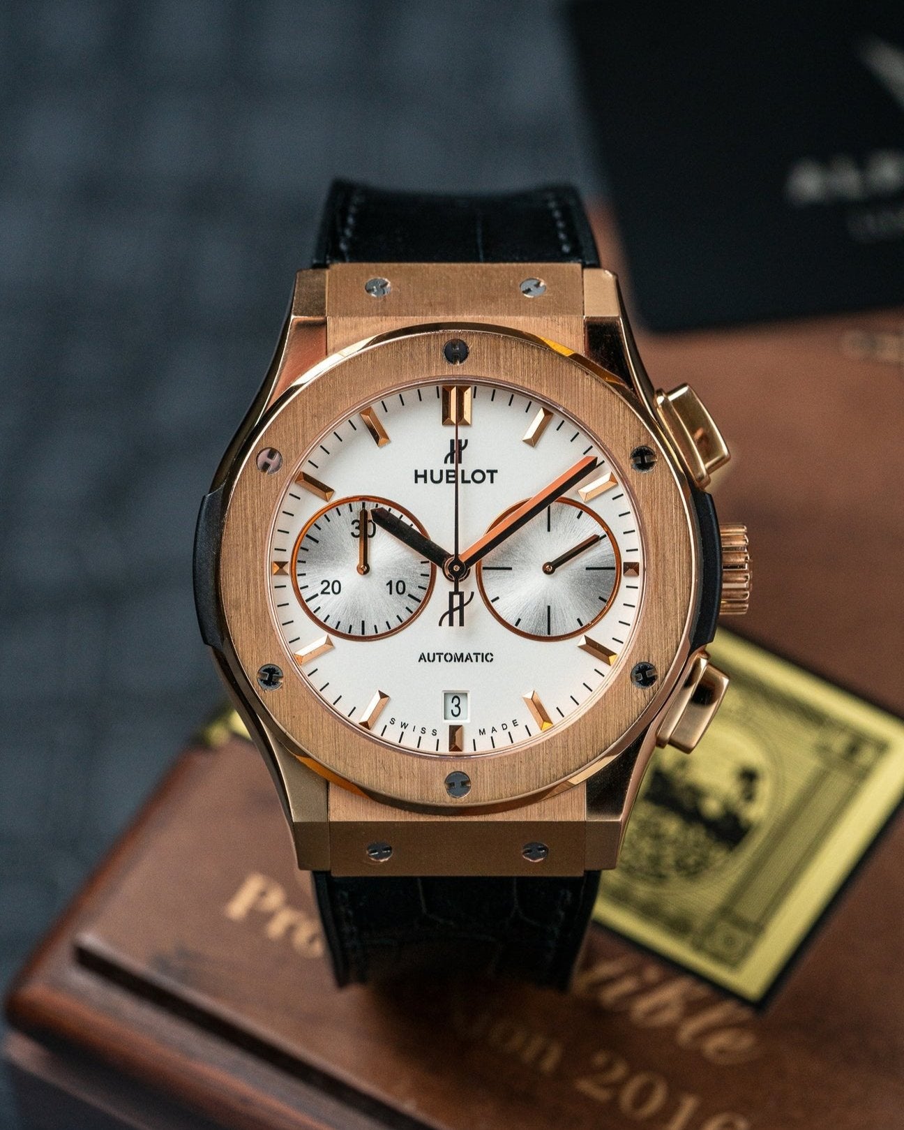 18k Rose Gold 45mm Hublot Classic Fusion Chronograph Watch at Alpha Crown