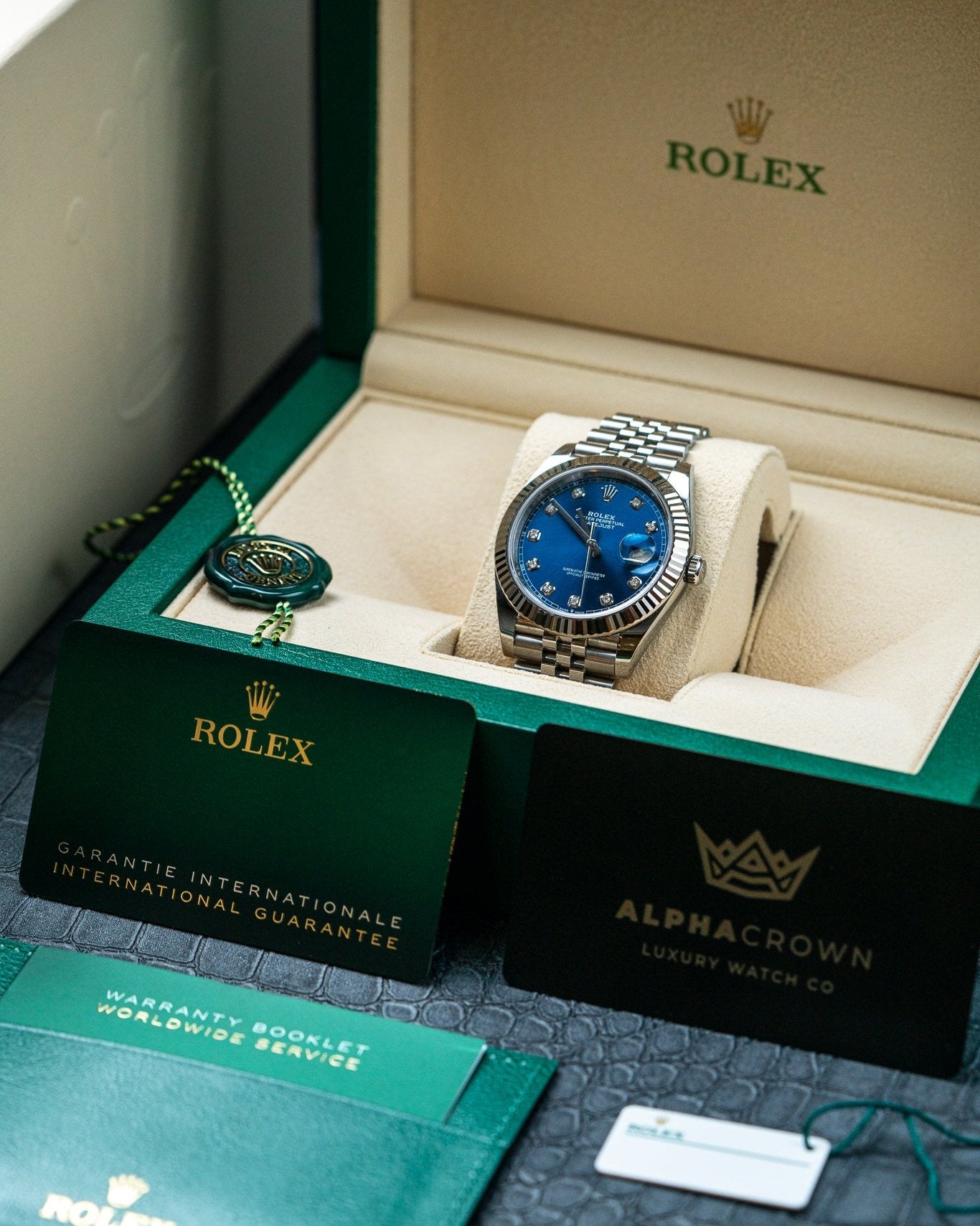 2024 Steel Rolex Datejust Blue Diamond Dial 126334 Watch at Alpha Crown in TX