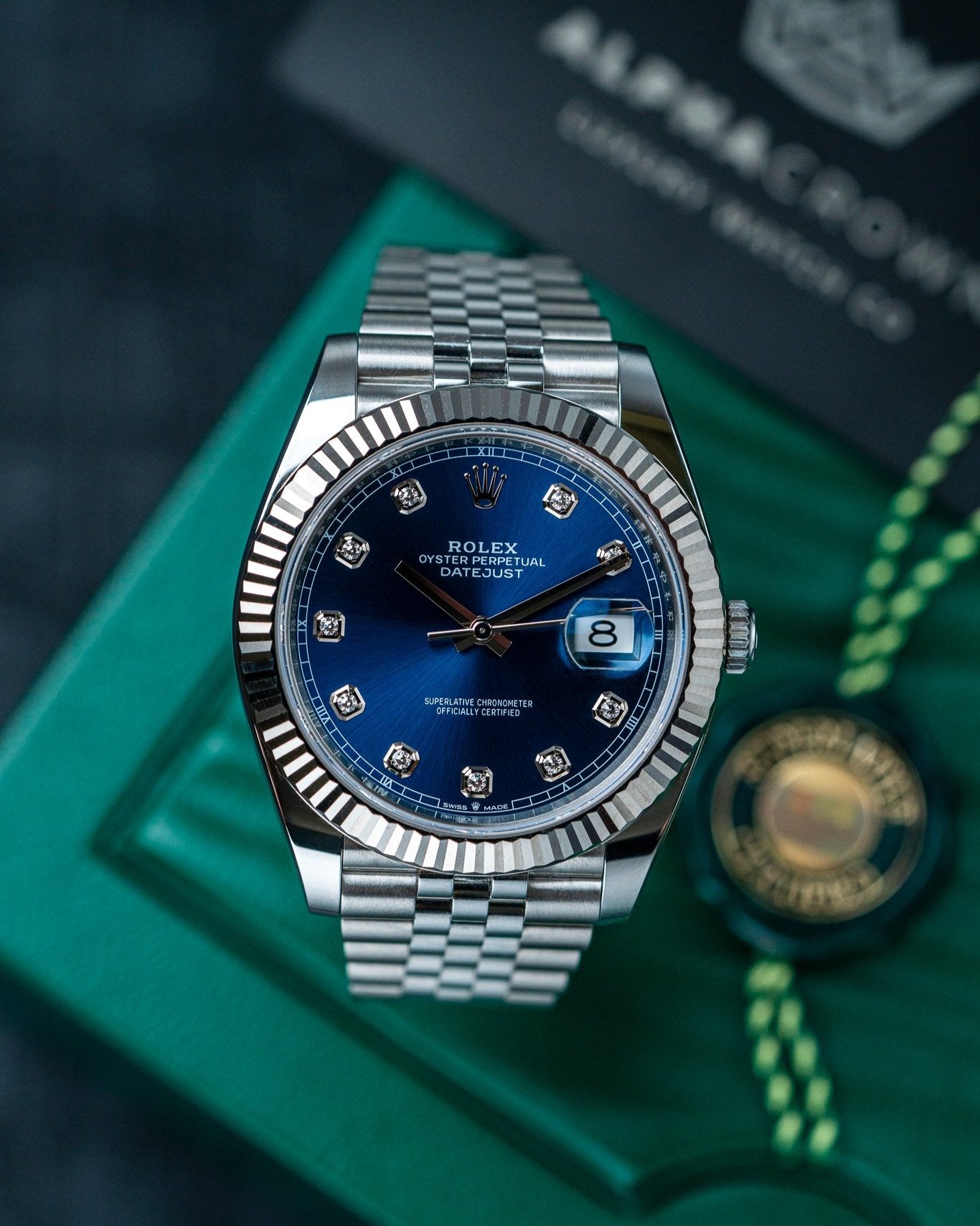 2024 Steel Rolex Datejust Blue Diamond Dial 126334 Watch at Alpha Crown in TX