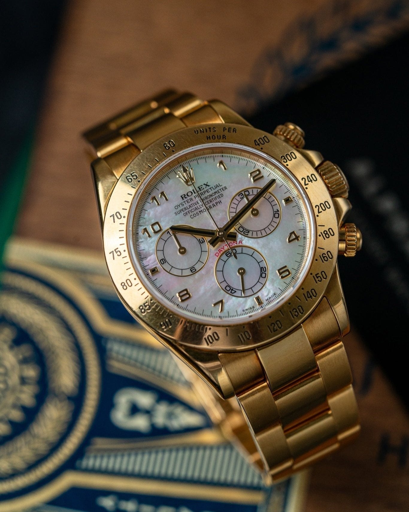 40mm Yellow Gold Rolex Daytona 116528 Mother of Pearl Dial Watch at Alpha Crown