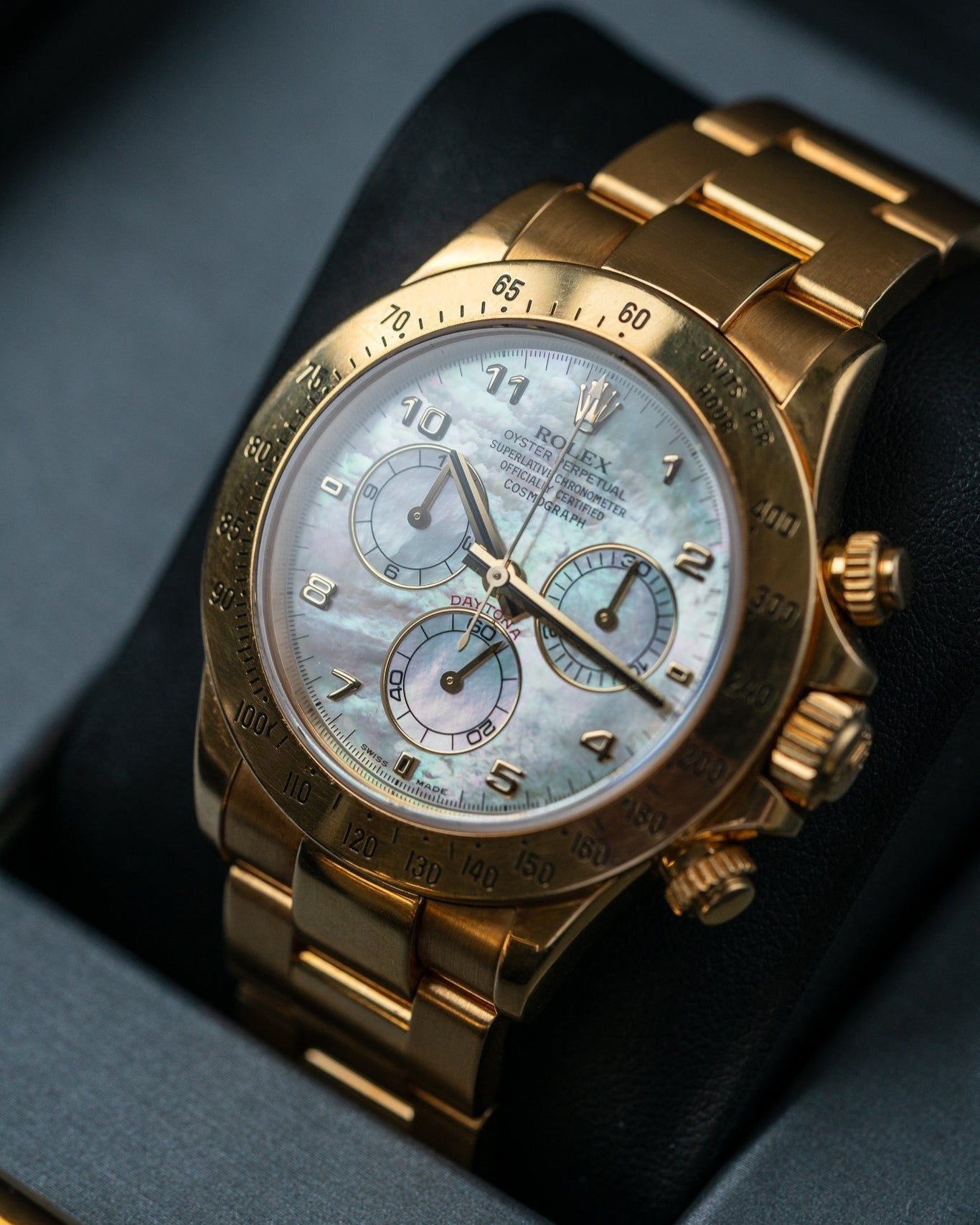 40mm Yellow Gold Rolex Daytona 116528 Mother of Pearl Dial Watch at Alpha Crown