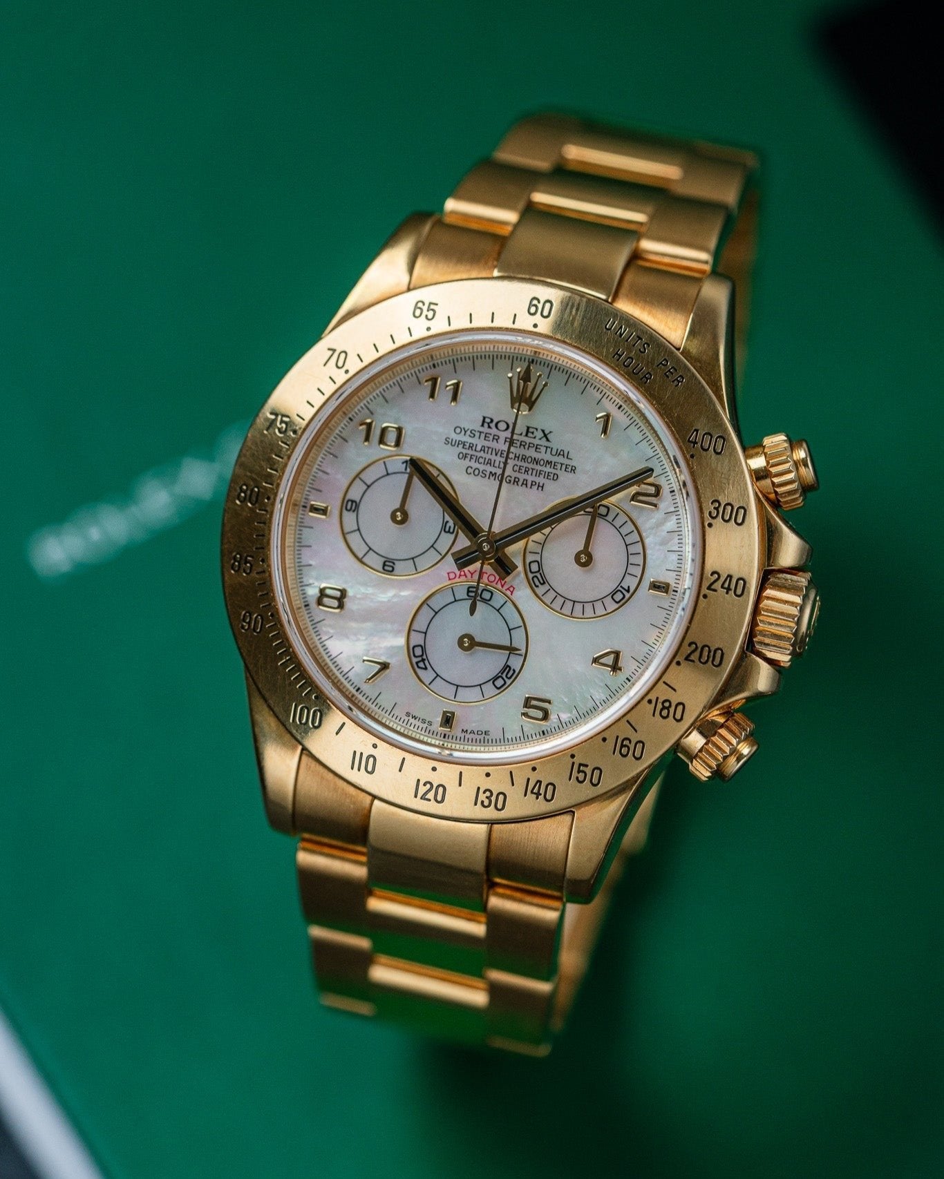 40mm Yellow Gold Rolex Daytona 116528 Mother of Pearl Dial Watch at Alpha Crown