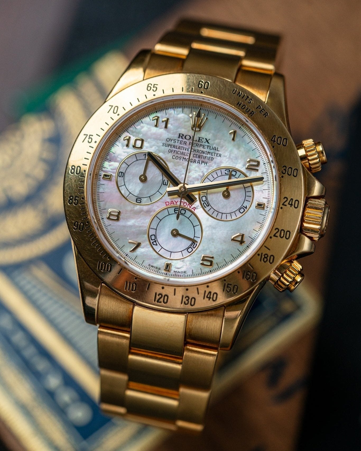 40mm Yellow Gold Rolex Daytona 116528 Mother of Pearl Dial Watch at Alpha Crown