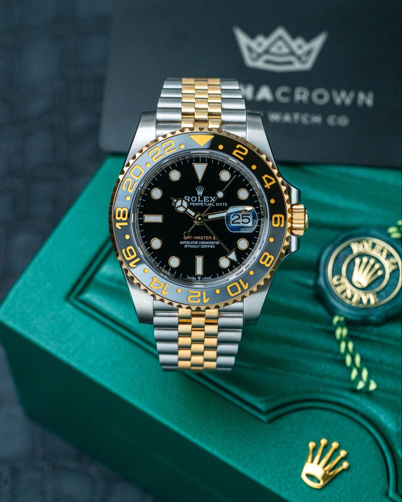 40mm Yellow Rolesor Rolex GMT Master II Zombie 126713GRNR Watch at Alpha Crown