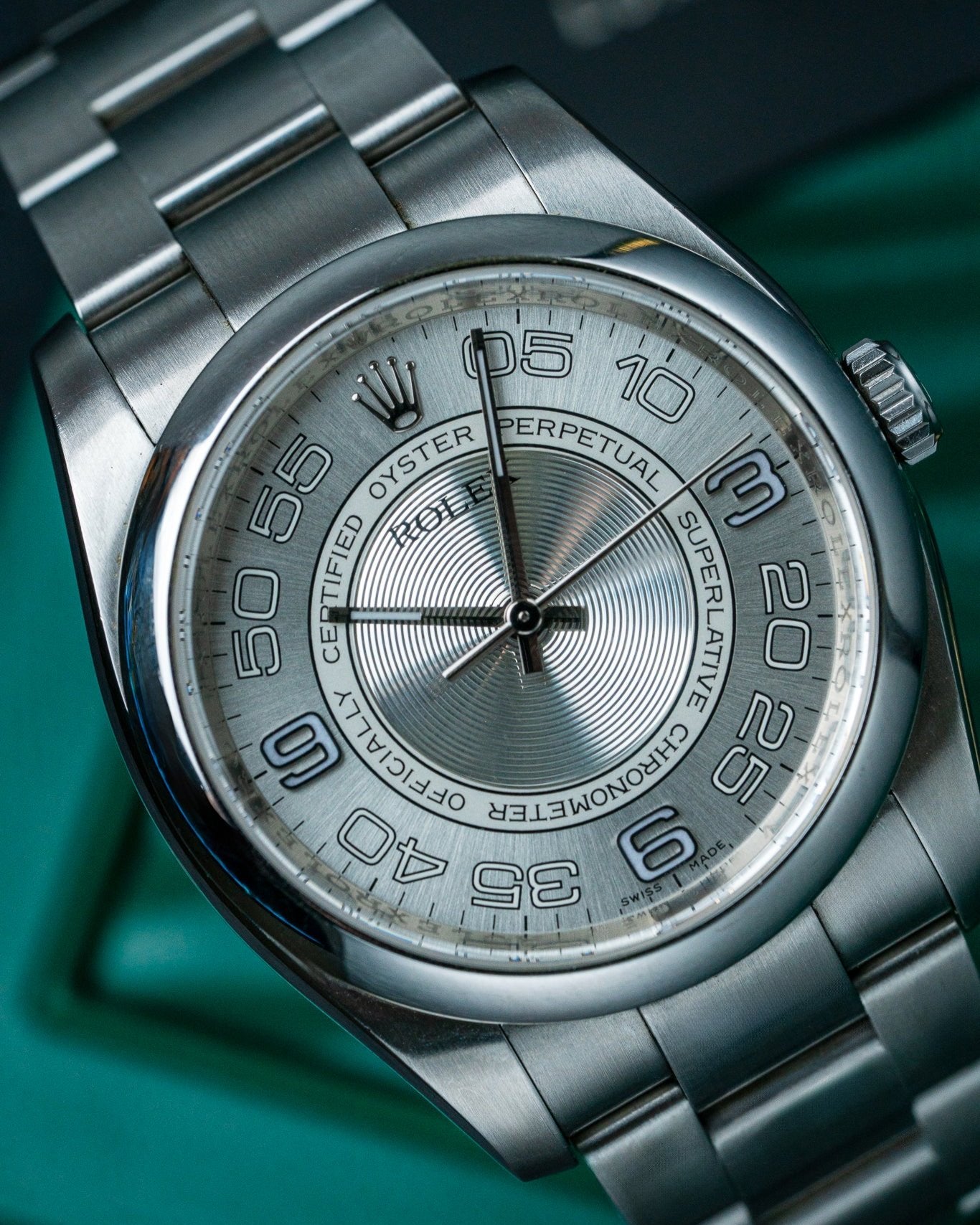 36mm Silver Concentric Dial Rolex Oyster Perpetual 116000 Watch at Alpha Crown