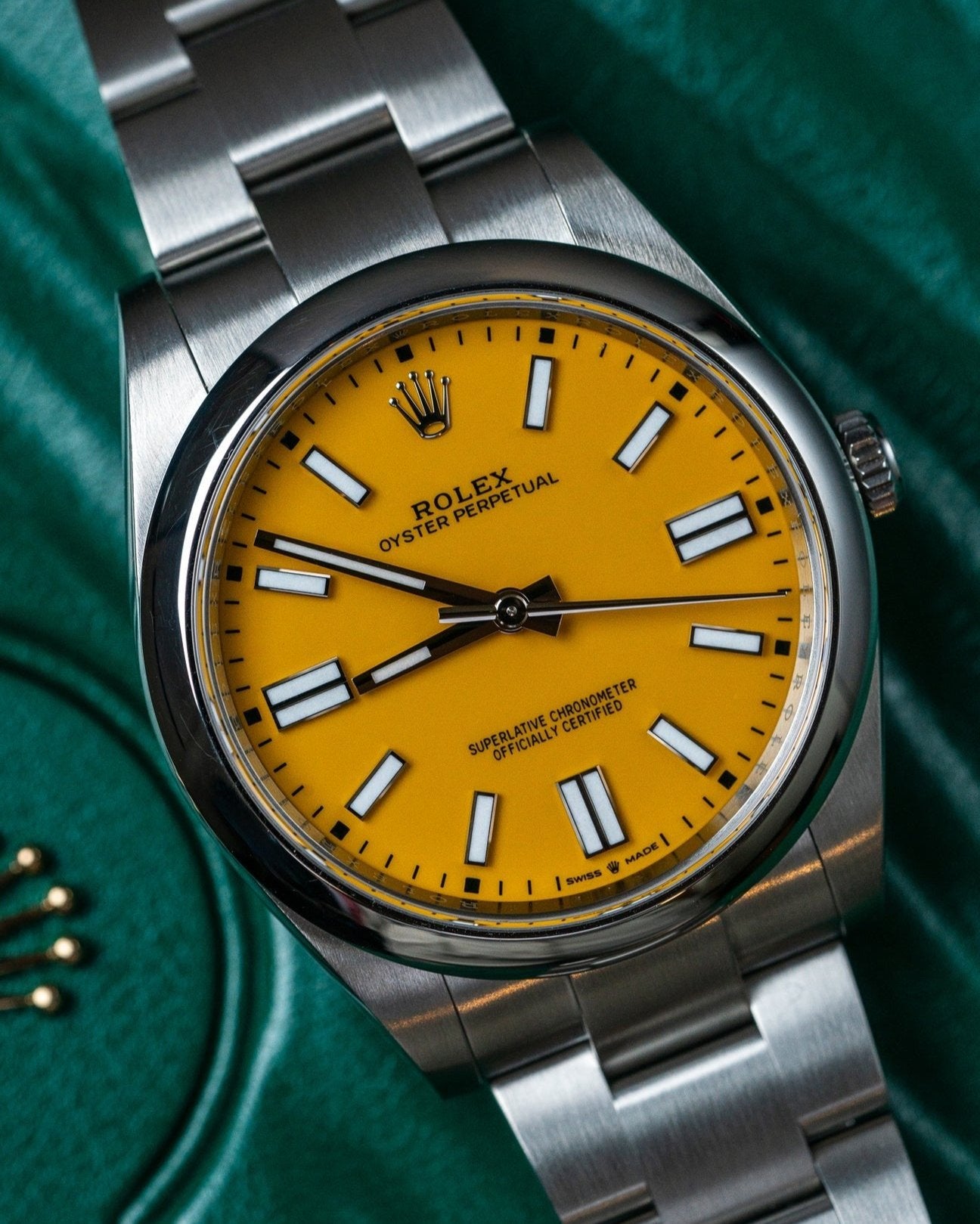 41mm Steel Rolex Oyster Perpetual Yellow Dial 124300 Watch at Alpha Crown