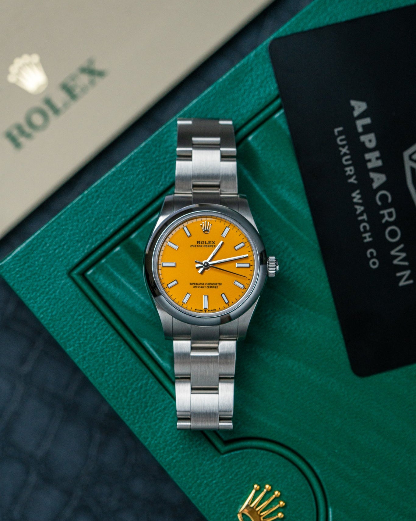 2022 Steel Rolex Oyster Perpetual 277200 "Yellow" at Alpha Crown Dallas