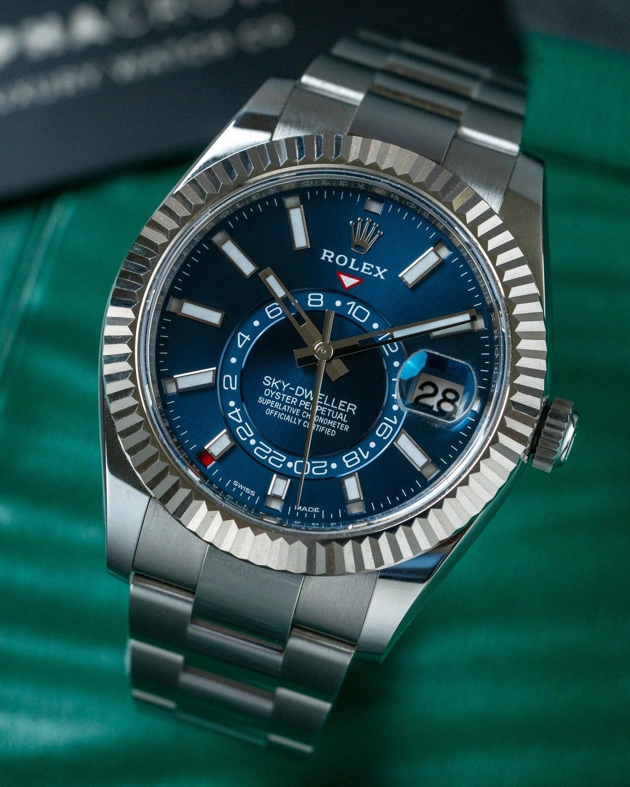 42mm Steel Rolex Sky Dweller 326934 Blue Dial Watch at Alpha Crown