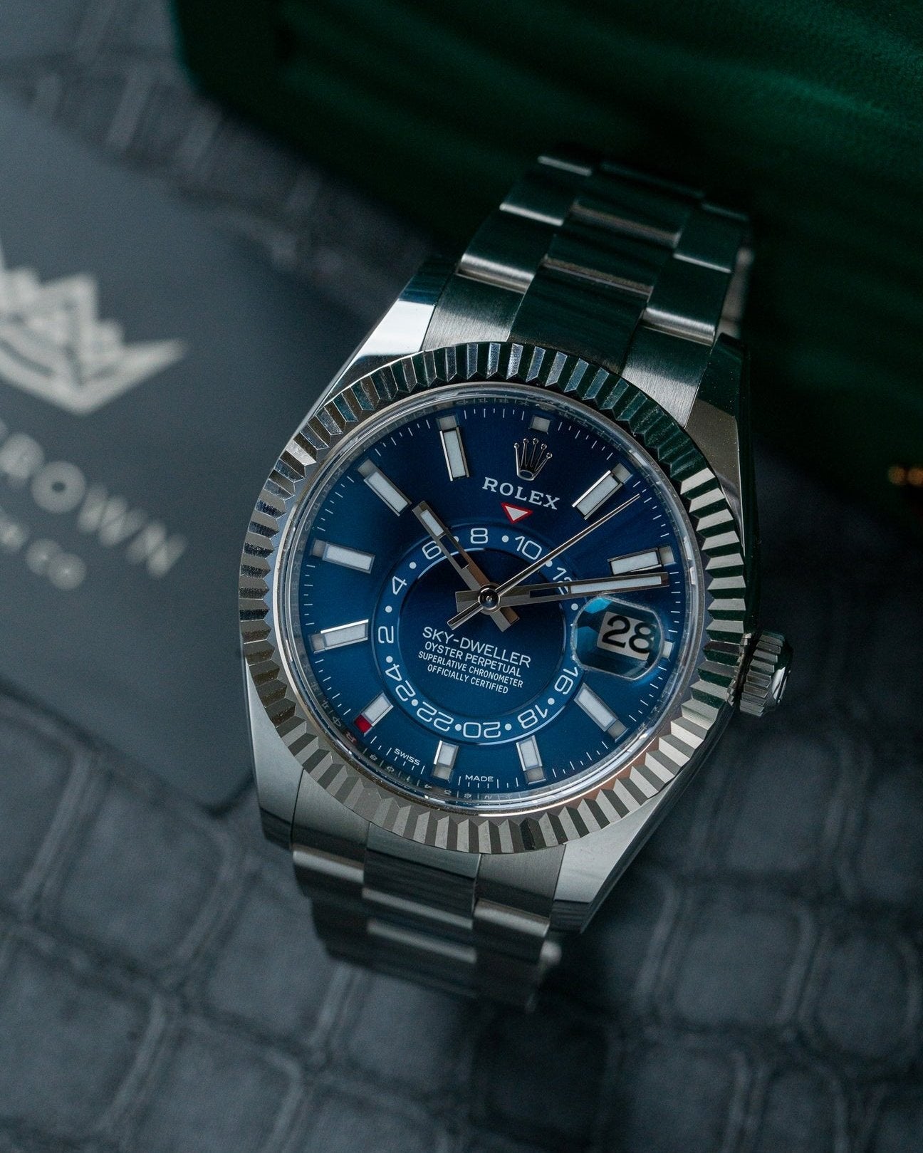 42mm Steel Rolex Sky Dweller 326934 Blue Dial Watch at Alpha Crown