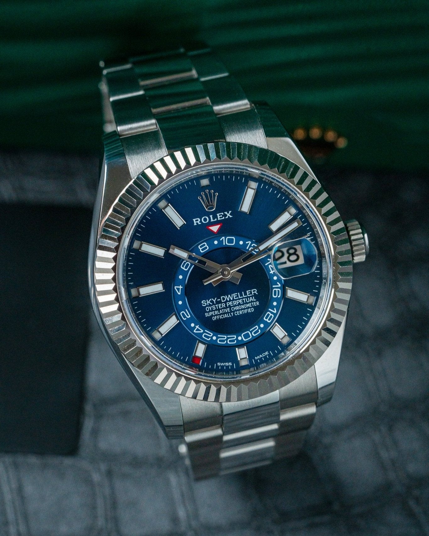 42mm Steel Rolex Sky Dweller 326934 Blue Dial Watch at Alpha Crown