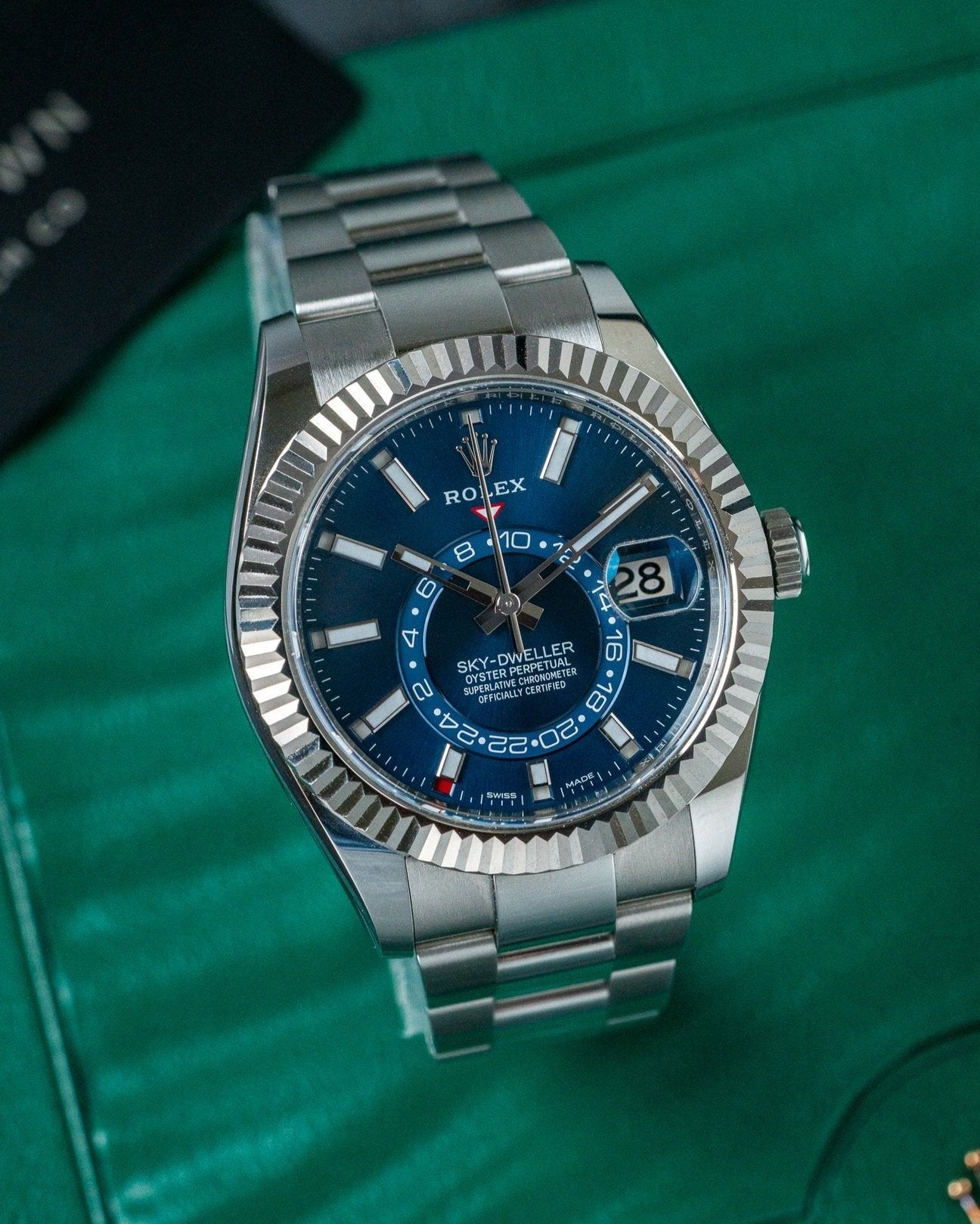 42mm Steel Rolex Sky Dweller 326934 Blue Dial Watch at Alpha Crown